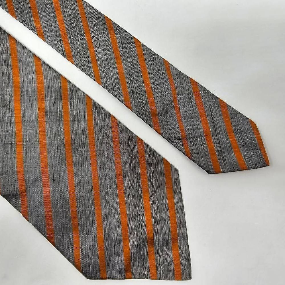 ZODIAC HAND WOVEN SILK TIE PALM BEACH ORANGE HEATHER GRAY 4" USA MADE